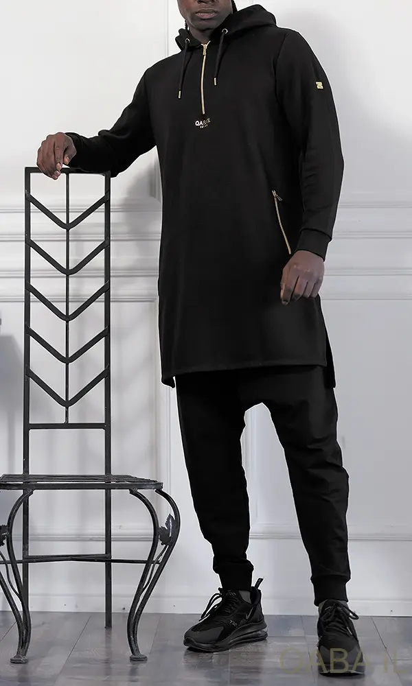Qamis Court Basic Hood GS Noir Qaba'il