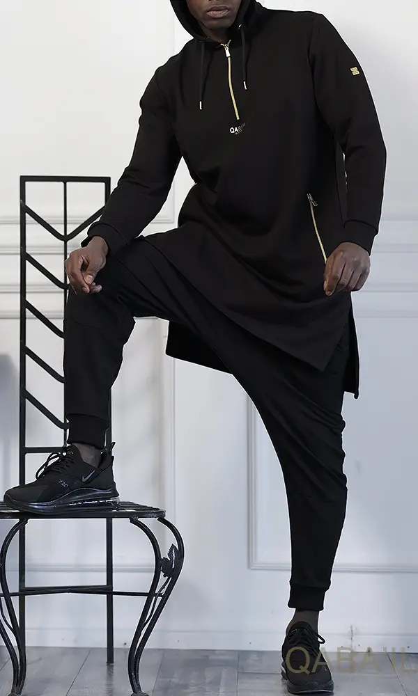 Qamis Court Basic Hood GS Noir Qaba'il