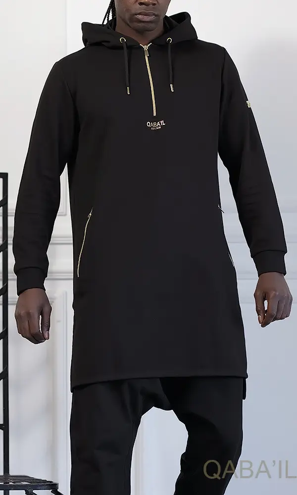 Qamis Court Basic Hood GS Noir Qaba'il