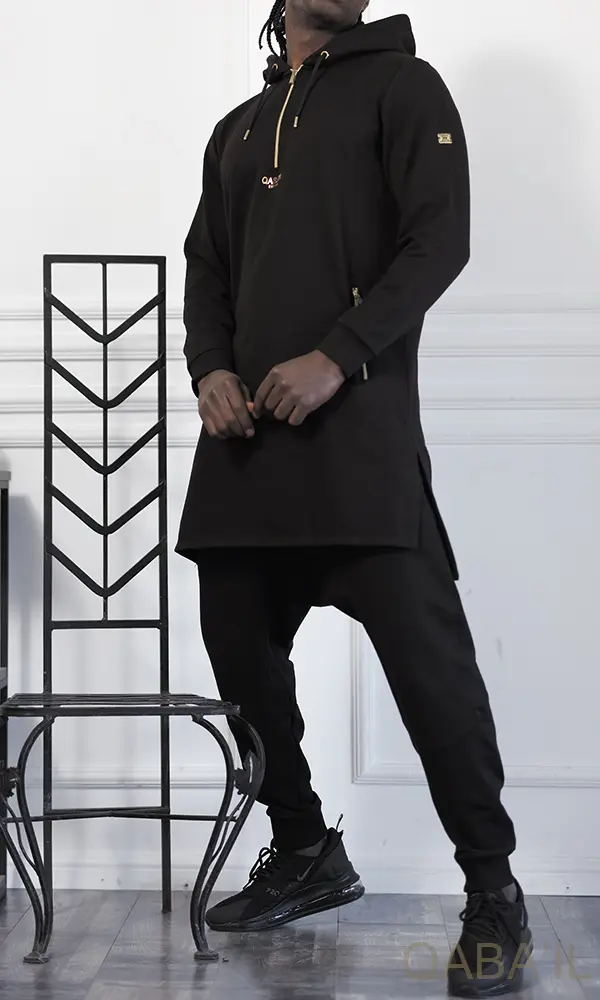 Qamis Court Basic Hood GS Noir Qaba'il
