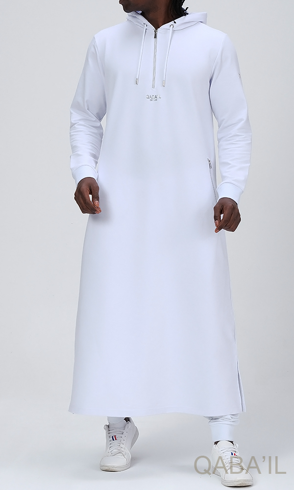 Qamis Long Basic Hood GS Blanc-Argent Qaba'il
