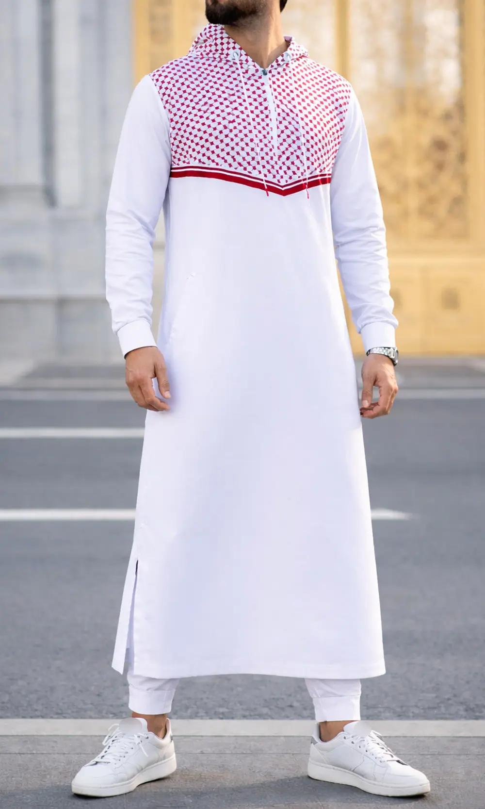 Qamis QL Quds Blanc Rouge Qaba'il