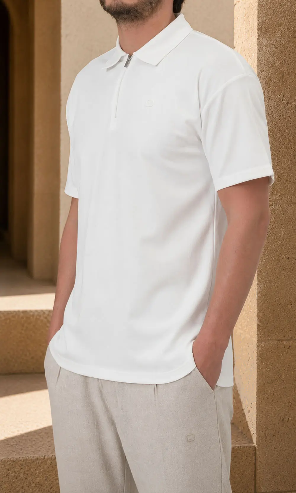 Polo Zip Oversized Ecru Qaba’il