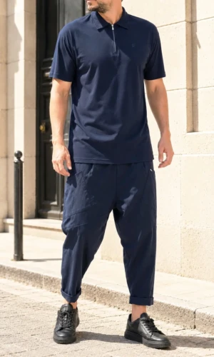 Polo Zip Oversized Bleu Nuit Qaba'il