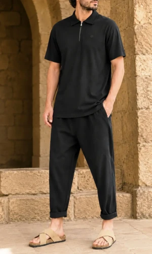 Polo Zip Oversized Noir Qaba'il