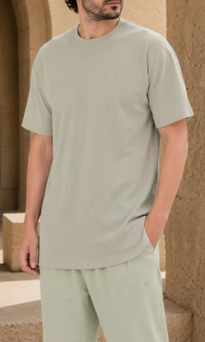 T-shirt Oversized Waffle Vert Qaba'il